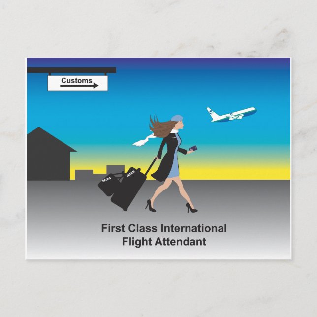 1st Class International Flight Attendant Postcard (Front)
