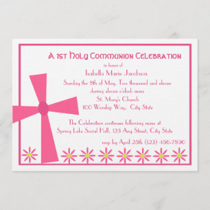 1st Communion Cross and Flowers Invitation