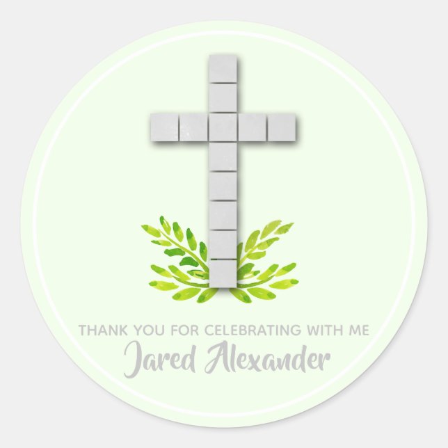 1st Communion Cross on Mint Green Classic Round Sticker (Front)