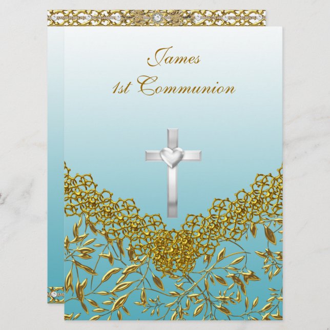 1st Communion Party Invitation blue (Front/Back)