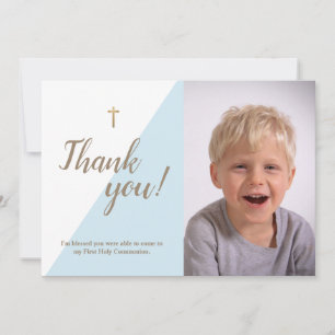 1st Communion Thank You Modern blue Boy Photo Card