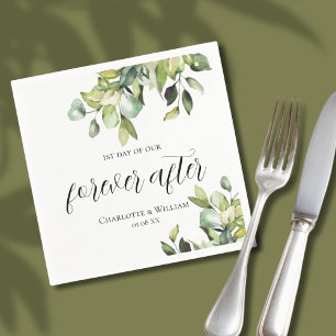 1st day of Forever After Elegant Green Botanicals Napkin