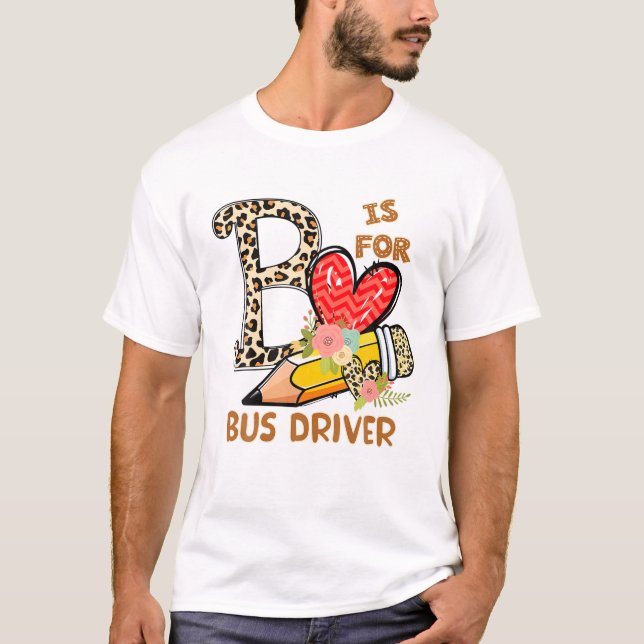 1St Day Of School Bus Driver Leopard Flowers Teach T-Shirt (Front)