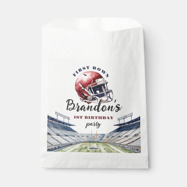 1st Down One Year Old Football Birthday Favour Bags (Front)