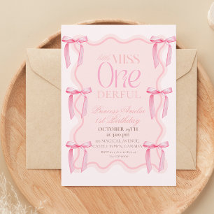 1st Dusty Pink Bows Birthday Party Princess Invitation