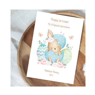 1st Easter Baby Boy Rabbit Grandson Card
