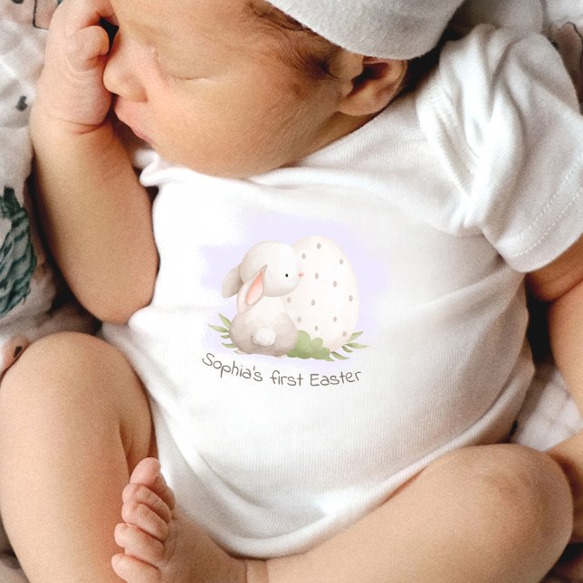 1st Easter Cute Bunny Personalised Name Baby Girl Bodysuit (Creator Uploaded)