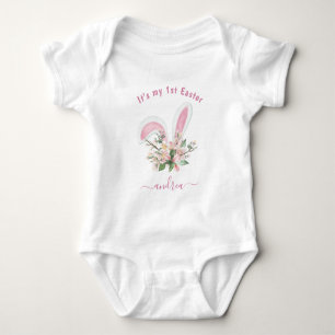 1st Easter Girl's Name Watercolor Bunny Ears Eggs Baby Bodysuit