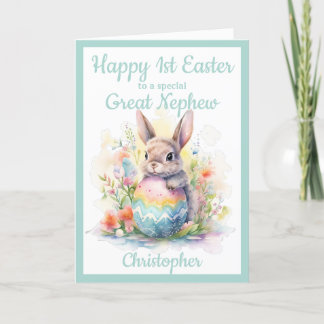 1st Easter Great Nephew Bunny Egg Blue Holiday Card