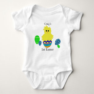 1st Easter Yellow Striped Chick Egg PERSONALIZE Baby Bodysuit