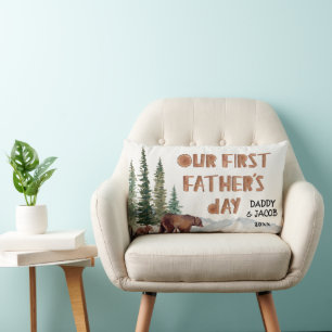 1st Father's Day Bear Personalised Woodland Lumbar Cushion