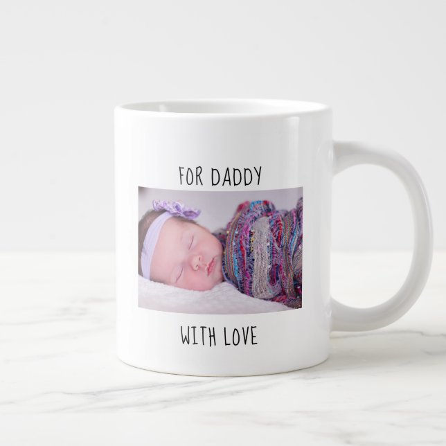 1st Father's Day for Daddy with photo and year Large Coffee Mug (Right)