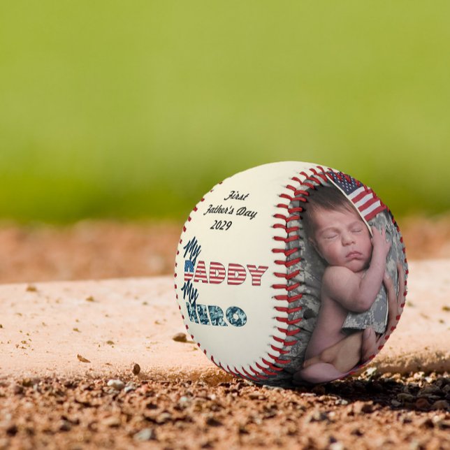 1st Father's Day My Daddy My Hero Photo Baseball (Easily personalize this First Father's Day My Daddy My Hero baseball - he'll love it!)