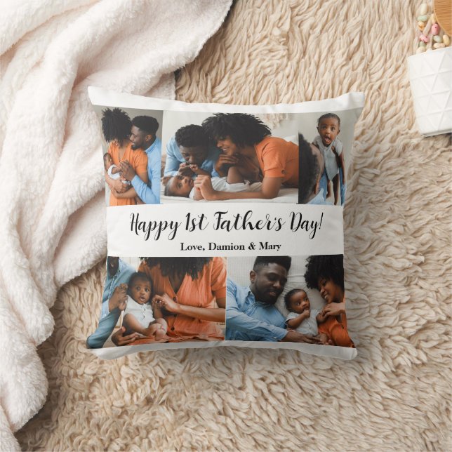 1st Father's Day Personalised 5 Photo Throw Pillow (Blanket)