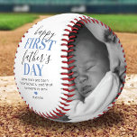 1st Father's Day Photo Baseball<br><div class="desc">First fathers day baseball gift featuring the message "happy first father's day", a modern saying that reads "some men are born father's, and that someone is you!", with a cute blue heart, and your childs name. Plus 2 family photos for you to customise with your own to make this an...</div>