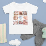 1st Father's Day Photo Collage Baby T-Shirt<br><div class="desc">Cute new father baby t-shirt featuring 8 family photos of the child,  the cute saying "happy 1st father's day daddy with love",  a blue heart,  and the child's name.</div>