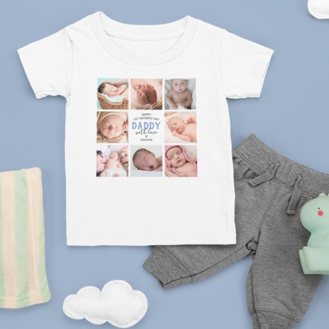 1st Father's Day Photo Collage Baby T-Shirt (Creator Uploaded)