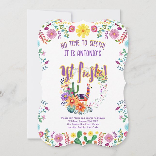 1st Fiesta Birthday For a BOY Folkart Floral 5x7 Invitation (Front)