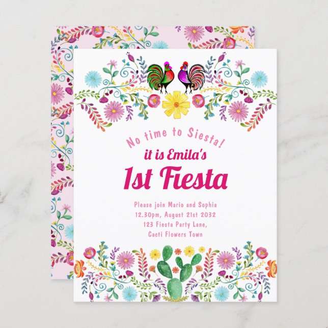 1st Fiesta Birthday For a Girl Folkart BUDGET (Front/Back)