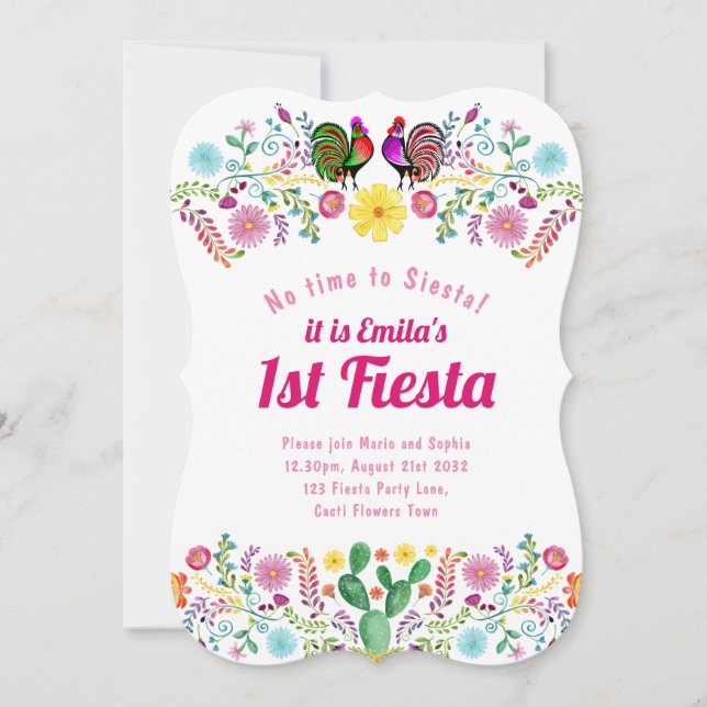 1st Fiesta Birthday For a Girl Sinorita Folkart Invitation (Front)