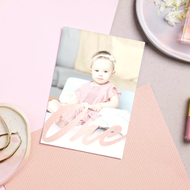 1st First Birthday Blush Pink Rose Gold Girl Photo Invitation (Creator Uploaded)