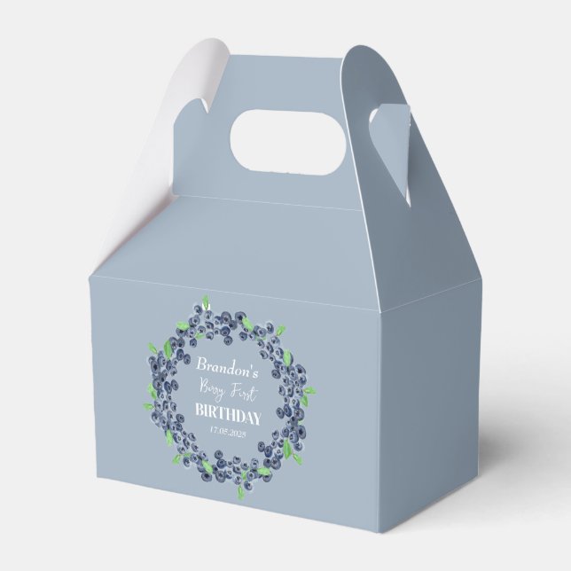 1st First Birthday Party Blueberry Baby Boy Favour Box (Front Side)