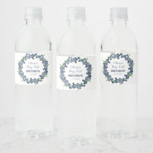 1st First Birthday Party Blueberry Baby Girl Water Bottle Label