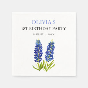 1st First Birthday Party Bluebonnets Baby Girl Napkin