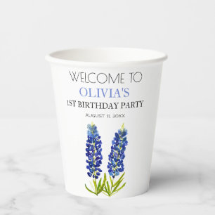 1st First Birthday Party Bluebonnets Baby Girl Paper Cups