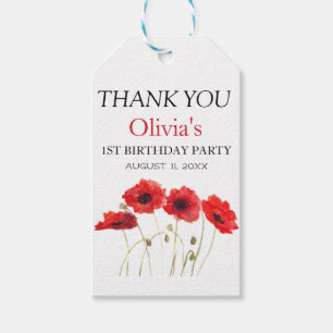 1st First Birthday Party Poppies Baby Girl Gift Tags