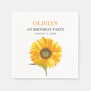 1st First Birthday Party Sunflower Baby Girl Napkin