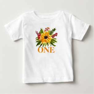 1st First Birthday Party Sunflower Baby Girl T-Shirt