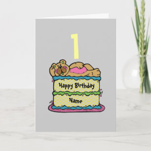 1st First Birthday teddybear cake personalised Card