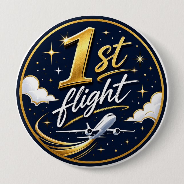 1st flight aeroplane  10 cm round badge (Front)