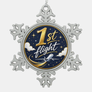 1st flight aeroplane snowflake pewter christmas ornament