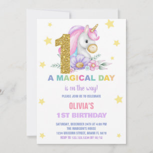 1st Floral Unicorn Birthday Invitations
