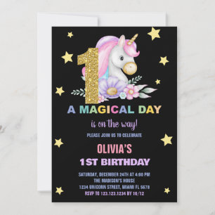 1st Floral Unicorn Birthday Invitations
