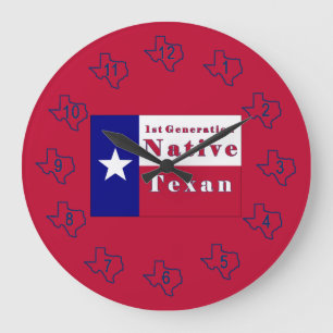 1st Generation Native Texan Flag Large Clock