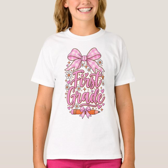1st Grade Bow Back To School T-Shirt  (Front)