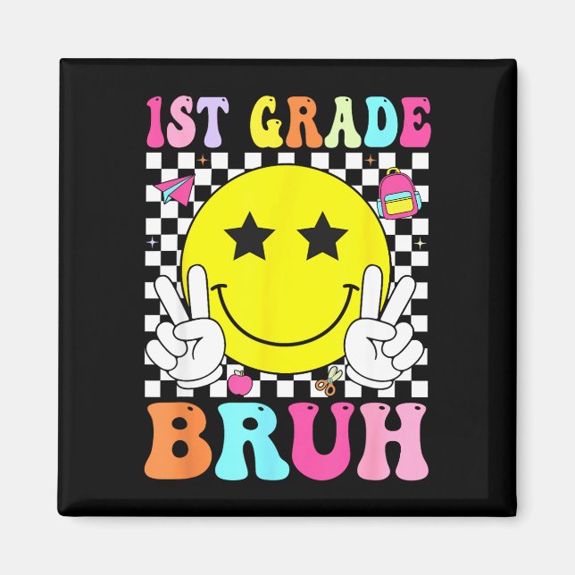 1st grade bruh retro smile face back to school magnet (Front)