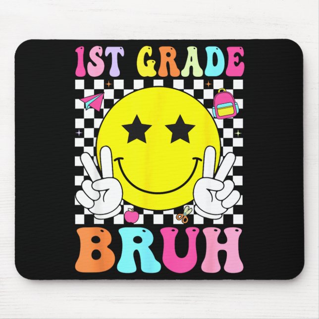 1st grade bruh retro smile face back to school mouse pad (Front)