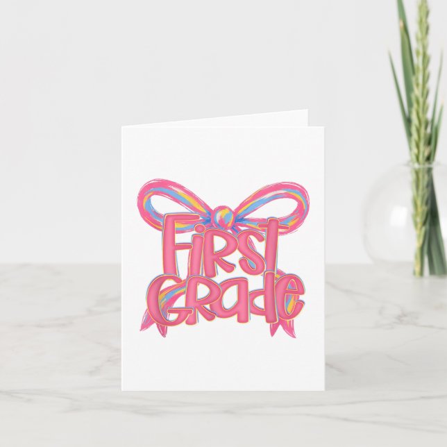 1st Grade Coquette Bow Back To School First Grade  Card (Front)