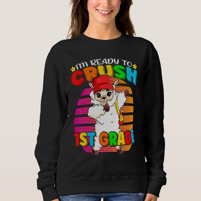 1st Grade Dabbing Llama Back To School Backpack  G Sweatshirt (Front)