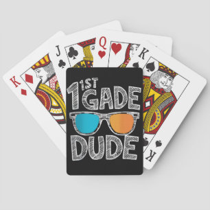 1st Grade Dude Back To School First Grade Student Playing Cards