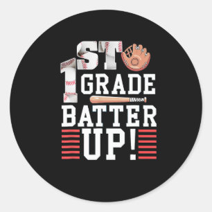 1st Grade First Day Of School 1st Grade Batter Up Classic Round Sticker