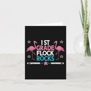 1st Grade Flock Rocks Flamingo Teacher Student Kid Card