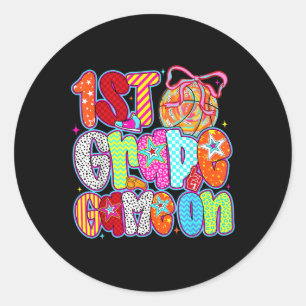1st Grade Game On Basketball Sports Boys Kids Back Classic Round Sticker