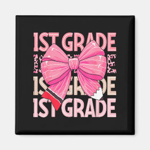 1st Grade Girl Dot Coquette Pencil Bow Pink Leopar Magnet