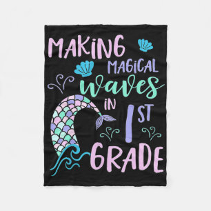 1st Grade Girls Cute Mermaid Frist Day Kids Back T Fleece Blanket
