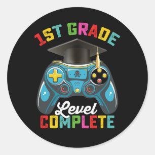 1st Grade Level Complete Graduation Gaming Gamer Classic Round Sticker